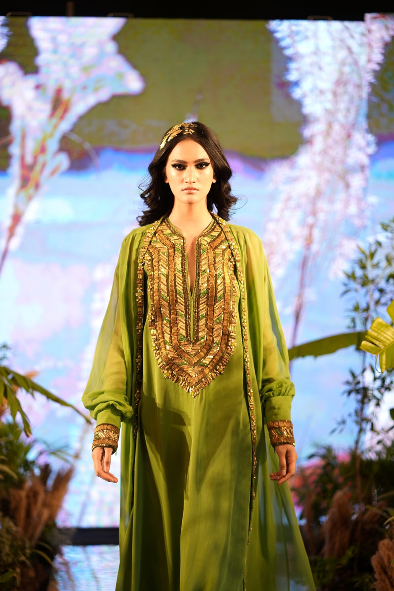 Jade Maxi And Jacket With Aged Gold Embellishment