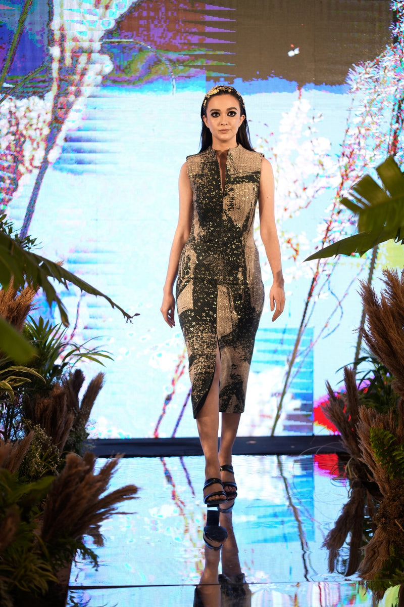 Black & White Stroke Print Bodycon Dress
