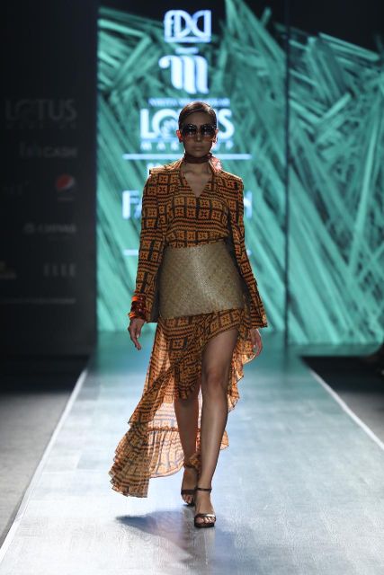 Orange-Brown Basket Weave Print Blazer