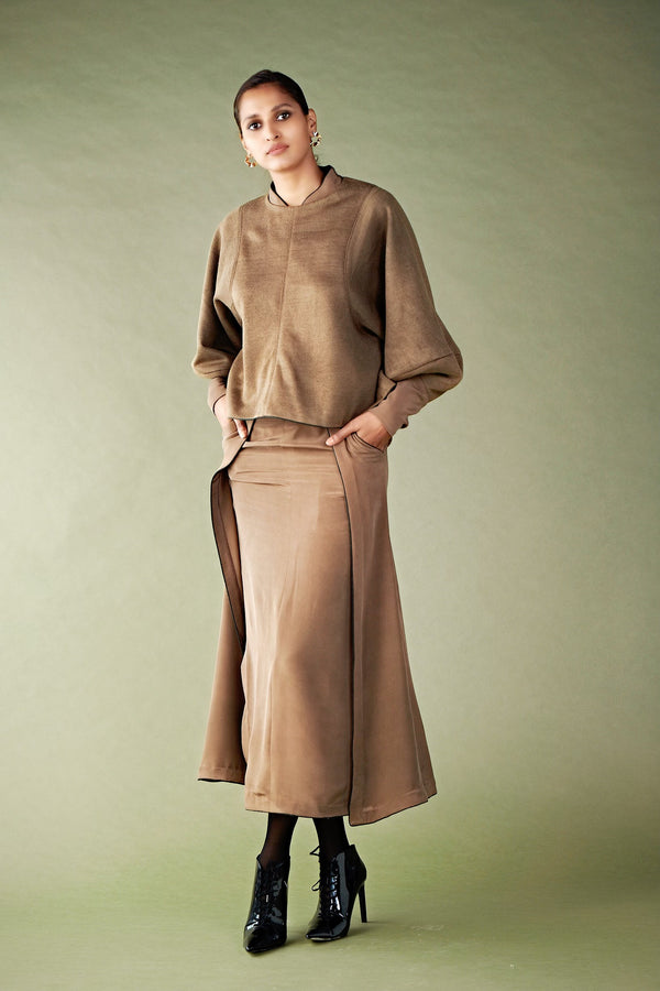 Diana Penty In Dark Tan Oversize Jumper & Skirt