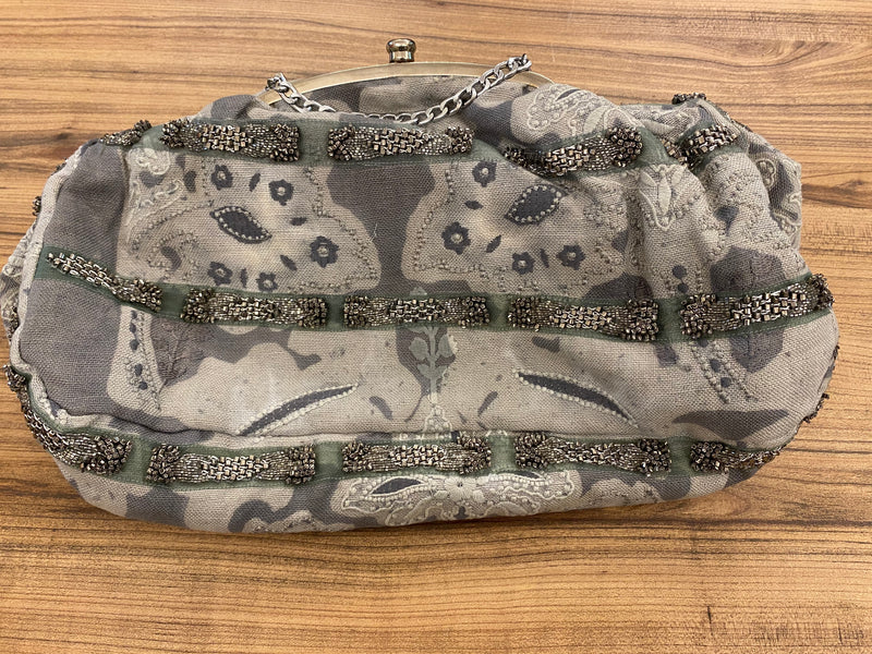 Silk Printed Hand Embroidered Arm Bag With Shoulder Link Chain