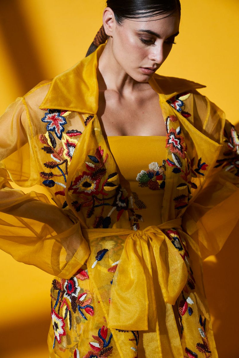 Yellow Short Tube Dress With Raffia Handwork