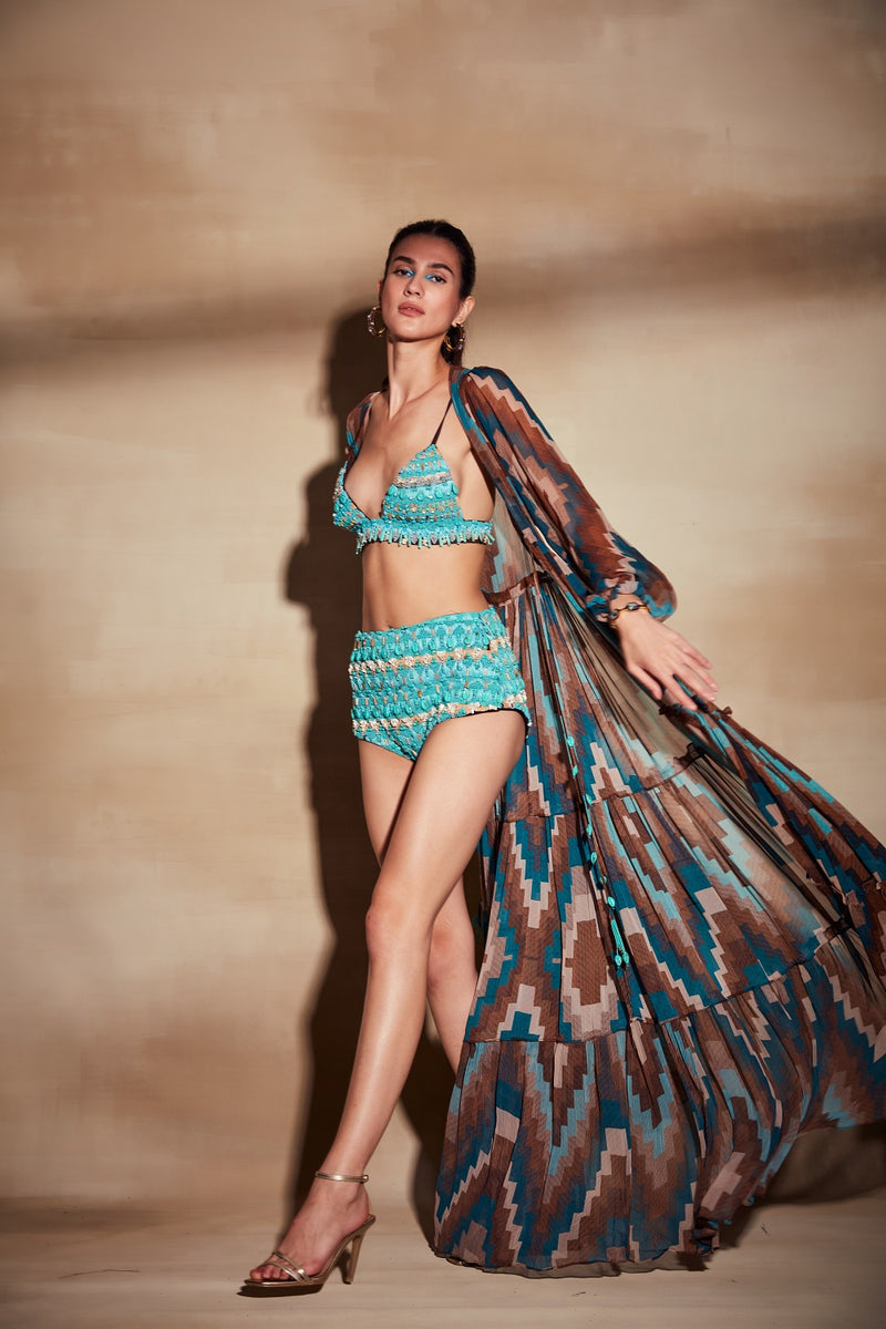 Turquoise Bralette With Turkish Beaded Embroidery