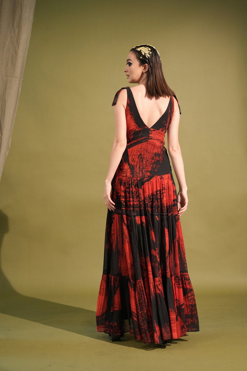 Red & Black Stroke Print Maxi Dress Nikita Mhaisalkar Red & Black Stroke Print Maxi Dress Nikita Mhaisalkar